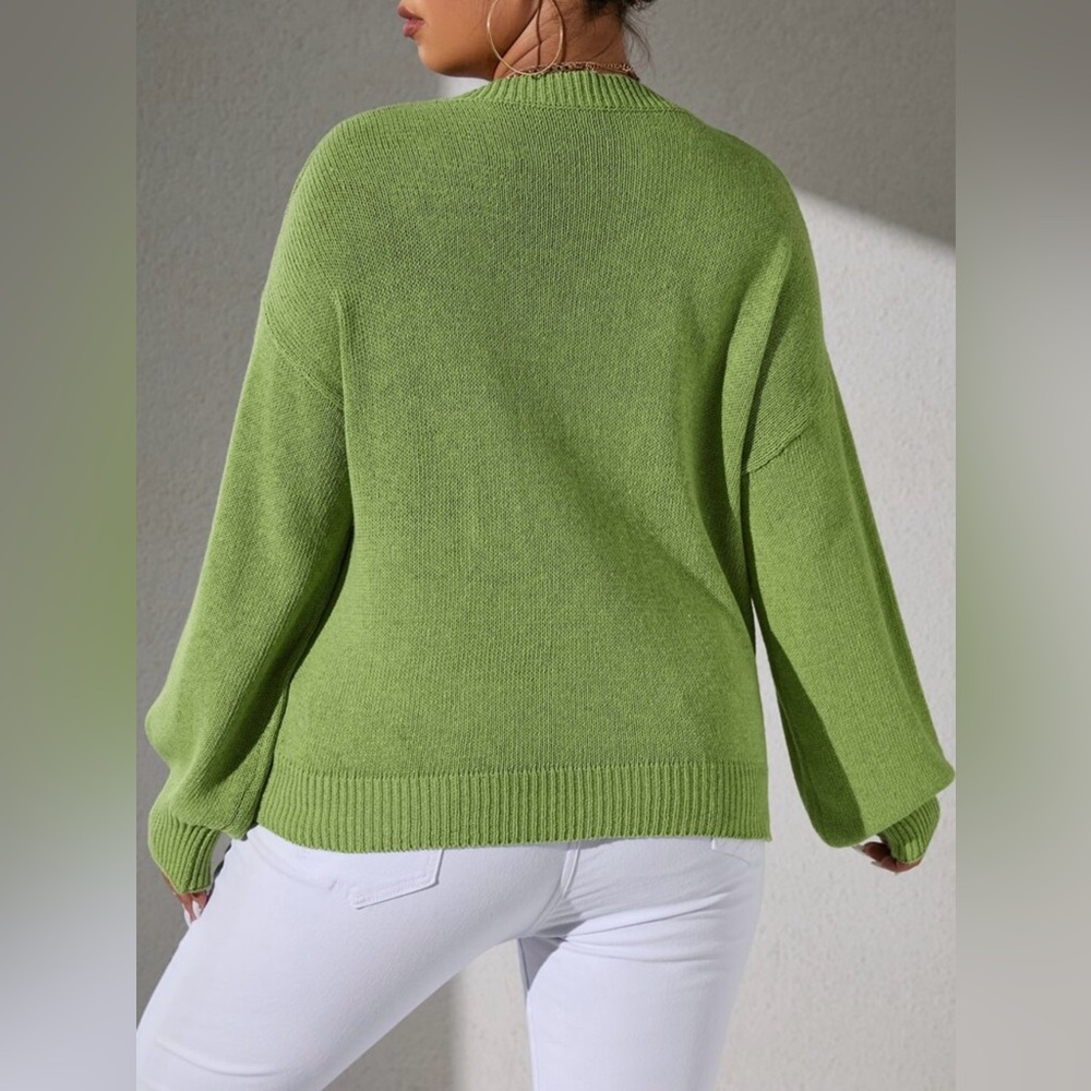 Shein Curve 3X Lime Green Daisy Embroidered V-Neck Sweater NWOT - Picture 3 of 11